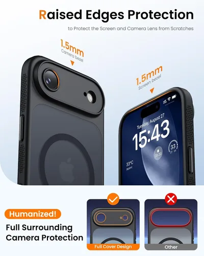 Vista 6 de BXYJY Funda magnética para iPhone Air con soporte, compatible con MagSafe, botón de control de cámara, protección completa de la lente, caída