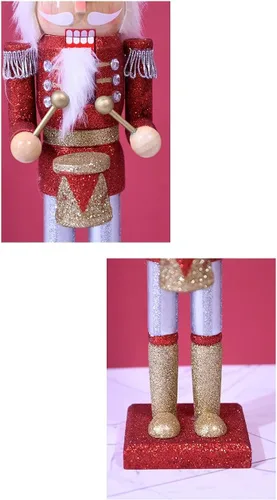 Vista 2 de CYee Cascanueces de madera de Navidad, adorno tradicional festivo de 14 pulgadas, figura de rey y soldado, batería de oro rojo para estantes, mesas
