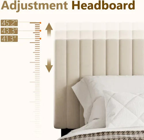 Vista 6 de Sismplly Armazón de cama tamaño completo con cabecera tapizada en terciopelo, cama de plataforma con listones de madera resistentes, base