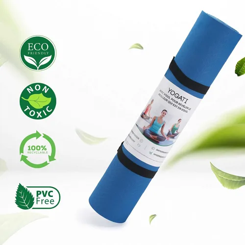 Vista 5 de YOGATI® Esterilla de Yoga con Correa con Líneas de Alineación. Esterilla de Entrenamiento en Casa para Mujeres, Hombres y Niños. Esterilla de Yoga