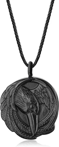 Vista 11 de COAI Collar de obsidiana negra de cuervo de joyería vikinga para hombre