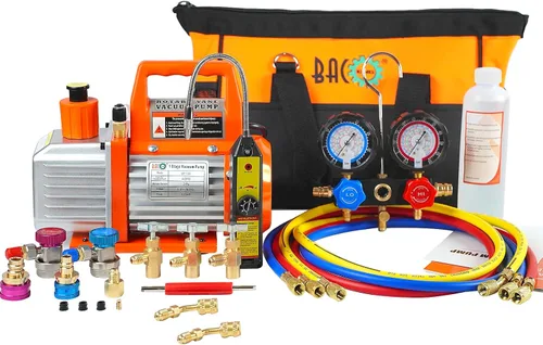 Vista 10 de BACOENG Juego de bomba de vacío de CA de 3.6CFM y medidor – Kit de bomba de vacío mini split doméstico para refrigerantes R410A – con adaptador mini