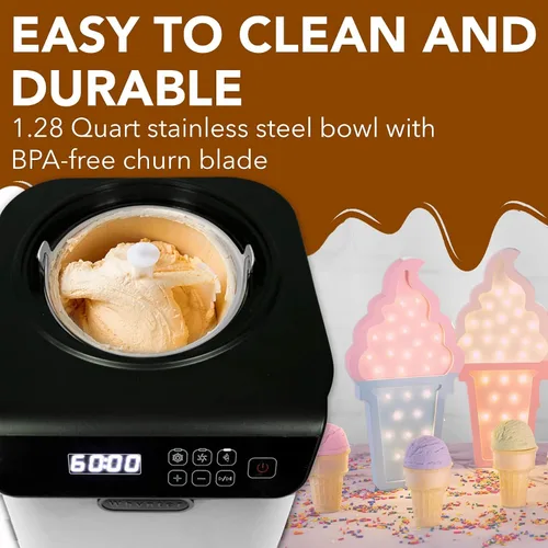 Vista 4 de Whynter Máquina automática para hacer helados de 1.28 cuartos de galón vertical con compresor integrado, pantalla digital LCD y temporizador, sin