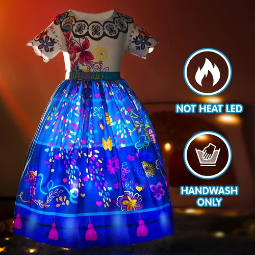 Vista 5 de Disfraz de Halloween iluminado para niñas, ropa de vestir para niña, traje de cumpleaños de 2 a 10 años
