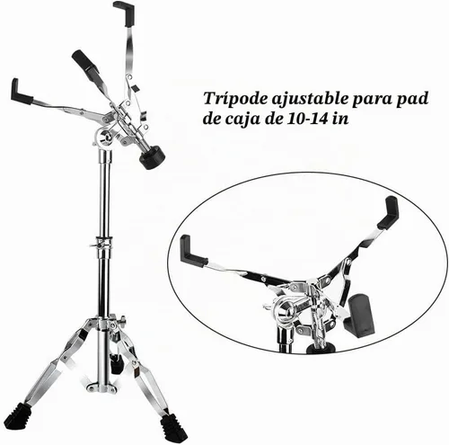 Vista 2 de Soporte para tambor repicador con soporte para baquetas y dos baquetas, soporte de trípode doblemente reforzado para parche de batería de 10 a 14