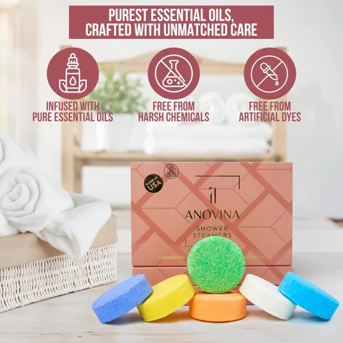 Vista 6 de Anovina Caja de regalo de aromaterapia hecha en Estados Unidos, regalos de cuidado personal para mujeres y hombres, bombas de ducha totalmente