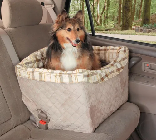 Vista 2 de PetSafe Solvit Asiento de seguridad para perros, grande, Deluxe, Marrón topo Rigid Frame, No Tools, Quilted Liner and Pillow, Machine Washable