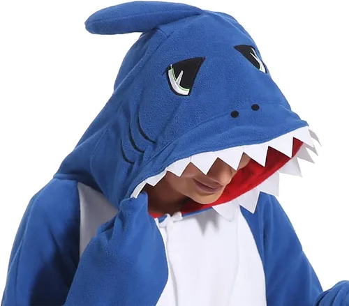 Vista 3 de Pijama mameluco de tiburón para mujer, disfraz de tiburón