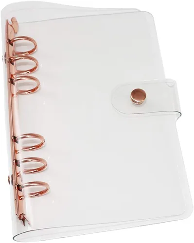 Vista 9 de Personal - Funda de PVC transparente A5, funda de PVC suave y transparente para cuaderno, 6 anillos, protector de 6 anillos con cierre de botón a