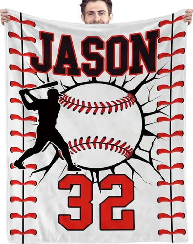 Vista 11 de Mantas de Béisbol Personalizadas con Nombre y Números, Mantas de Franela Personalizadas para Juegos de Equipo de Béisbol, Regalos para Niños Amantes