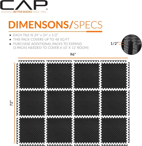 Vista 37 de CAP Puzzle Exercise Mats 1/2” Thick EVA Interlocking Foam Tiles for Home Gym Flooring Multiple Options