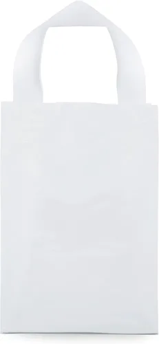 Vista 8 de Prime Line Packaging Bolsas de regalo de plástico, bolsas de regalo transparentes con asas, bolsas de compras de plástico blanco esmerilado