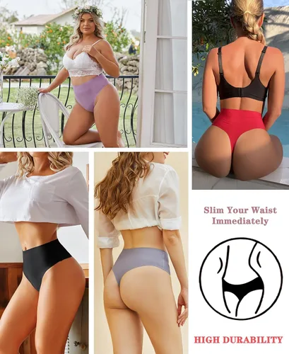 Vista 2 de Knowyou Tangas de cintura alta para mujer, ropa interior sin costuras para mujer, bragas sexys transpirables para mujeres, paquete de 6