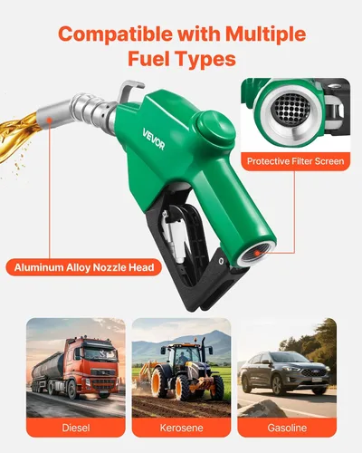 Vista 5 de VEVOR - Boquilla de combustible automática de 1 pulgada NPT, tasa de flujo máxima de 21.6 GPM, boquilla de bomba de gasolina diesel con apagado