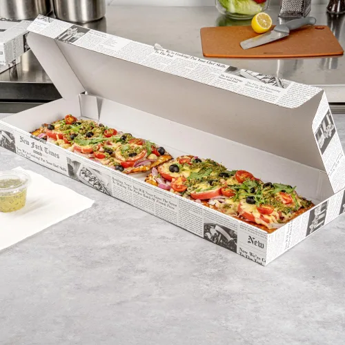 Vista 59 de Restaurantware - Cajas para pizza, 50 unidades, 14 x 7 x 1.5 pulgadas, embalaje de papel de cartón corrugado con bloqueo de pestañas, resistente a