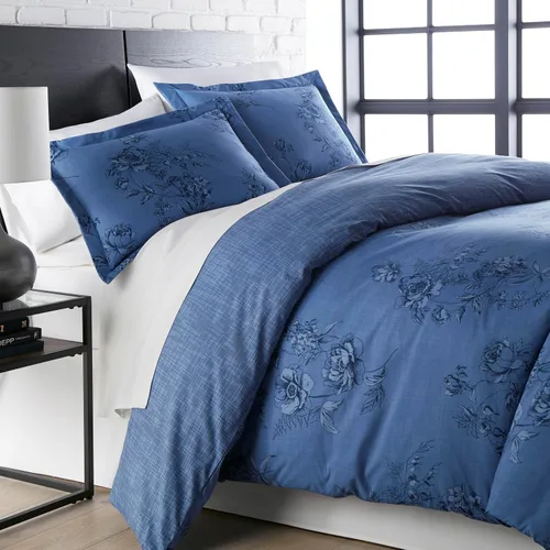 Vista 23 de Southshore Fine Living, Inc. Juego de edredón costero individual XL, edredón de plumón alternativo a rayas azules, tamaño individual XL con funda