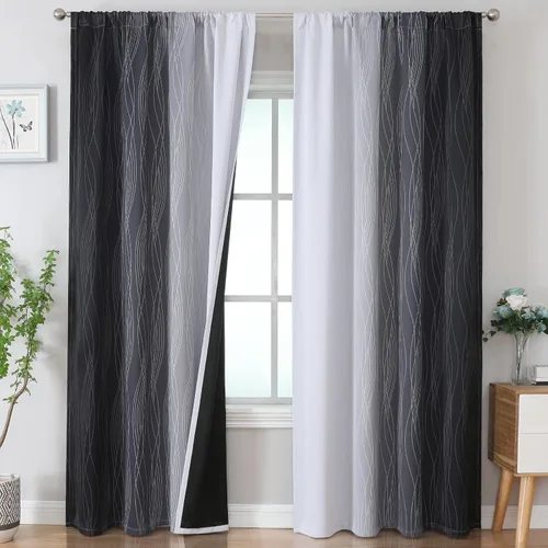 Vista 65 de Estelar Textiler Cortinas oscurecedoras beige y blanco grisáceo de 45 pulgadas de largo, cortinas graduadas con bloqueo de luz para baño, cortinas