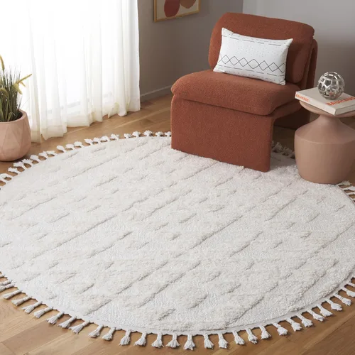 Vista 9 de SAFAVIEH Alfombra marroquí con borlas, 2 x 3 pies, marfil y marrón, no desprende pelusa y fácil de limpiar, textura alta y baja, ideal