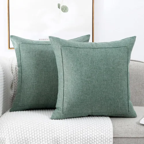 Vista 12 de Jepeak - Fundas de cojín de arpillera, paquete de 2 fundas de almohada cuadradas sólidas, gruesas y decorativas para el sofá o sillón, estilo casa