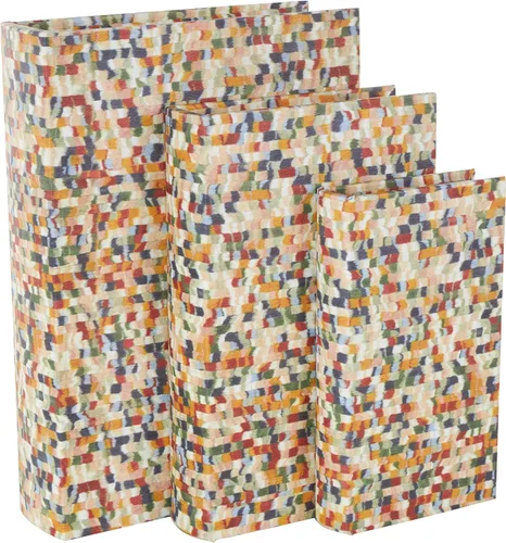 Vista 9 de Deco 79 Caja decorativa de piel sintética con eslabones de cadena de almacenamiento de libros con diferentes patrones, juego de 3 cajas decorativas