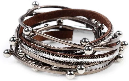 Vista 19 de Artilady Leather Wrap Bracelet for Women, Pearl Beaded Bangle Stack Jewelry Negro