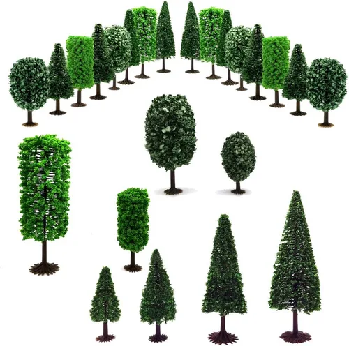 Vista 2 de Baryuefull - Árboles en miniatura y modelos con arbustos de base, árboles de diorama, modelo de bosque, tren, paisaje, árboles falsos para paisaje