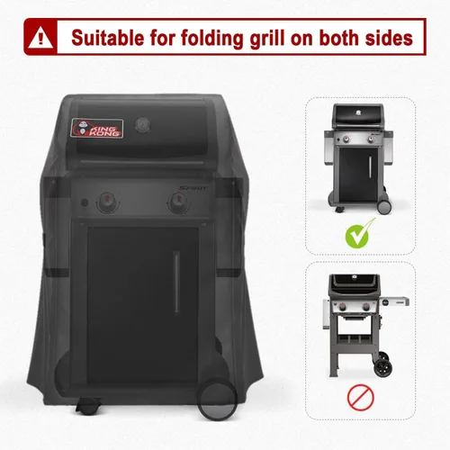Vista 2 de Kingkong 7105 Premium Cover para parrillas de gas Weber serie 210 con ambas colapsadas (no apto para Spirit II E-210), color negro