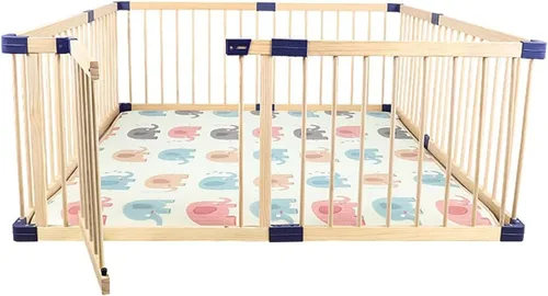 Vista 8 de Jolan Corralito de madera para bebés, valla de bebé con puerta, parque infantil plegable de seguridad, valla para gatear para interiores