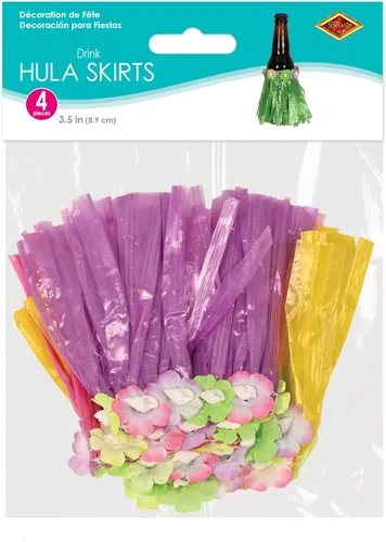 Vista 4 de Beistle 3.5" 4 piezas mini bebida hula faldas para fiesta temática hawaiana Luau suministros