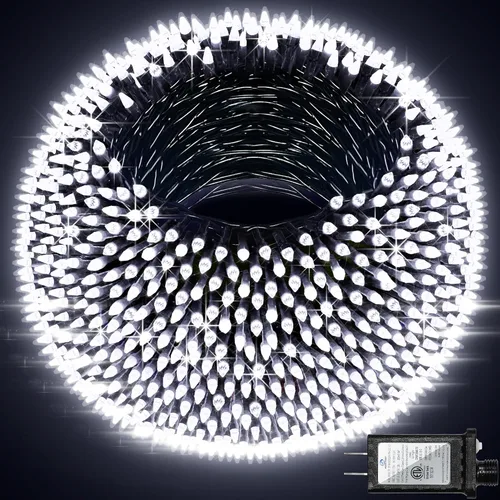 Vista 13 de Paquete de 2 Total 200 Pies 600 Luces LED de Navidad en Cadena, Luces de Árbol de Hadas Blanco Frío Conectables, 8 Modos y Temporizador Luces