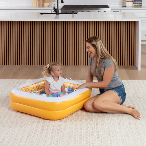 Vista 4 de Piscina inflable 3 en 1 para bebés, asas de agarre seguro patentadas, suelo suave y drenaje, juguetes de agua de verano, regalos de primer Burst
