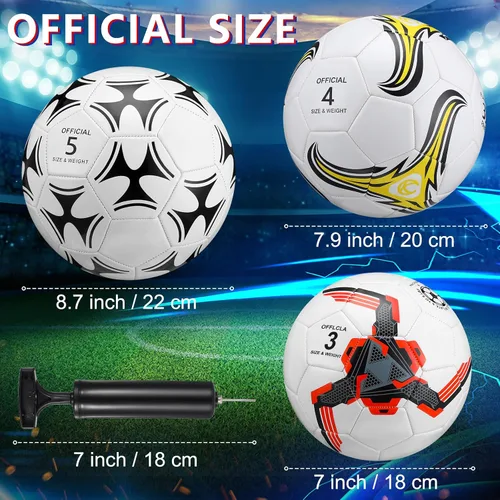 Vista 2 de Tradder Paquete de 4 pelotas de fútbol con bomba, tamaño 3, 4, 5, pelotas de fútbol desinfladas para juego de liga al aire libre y en interiores