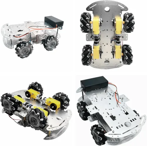 Vista 9 de Kit de coche de rueda mecánica DIY con chasis de metal y motor TT Robot inteligente 4WD Kit de programación de coche omnidireccional con codificador