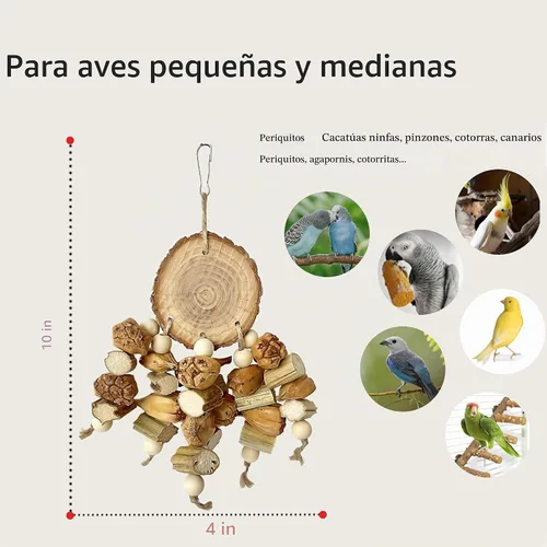 Vista 2 de Juguetes naturales para pájaros, juguetes masticables para loros, accesorios de jaula, soporte de madera para periquitos, loros, cacatúas