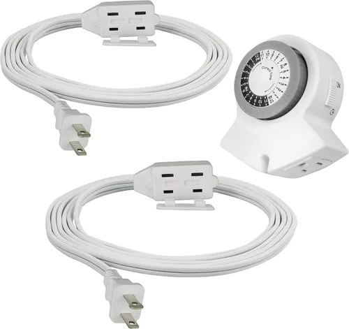 Vista 7 de Clear Power DCIC-00352P-DC - Paquete de 2 cables de extensión para interiores de 6 pies y 3 tomas, 16/2 SPT-2, marrón, enchufe polarizado de 2