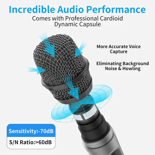 Vista 4 de Aveek Micrófono inalámbrico para karaoke, micrófono de mano profesional para cantar con receptor recargable, micrófono de karaoke inalámbrico