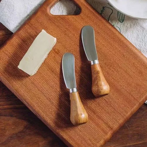 Vista 5 de 4 unids/pack esparcidor vertical de queso con mango de madera lindo cuchillo de mantequilla de pie
