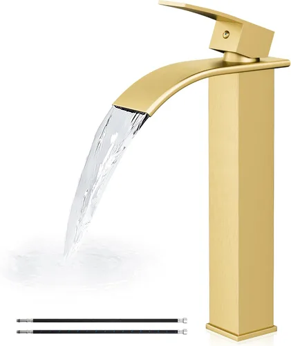 Vista 16 de Airuida Grifo de fregadero de recipiente, grifo de cascada alto negro sin