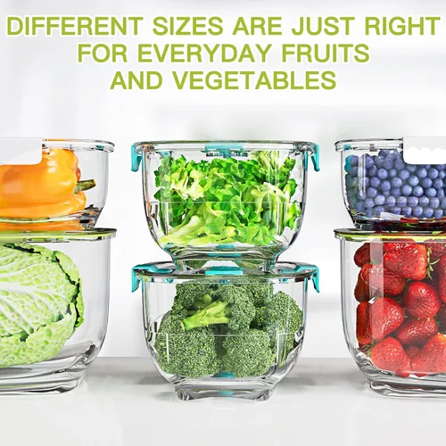 Vista 7 de LUXEAR Juego de 3 unidades de contenedores de almacenamiento de frutas y vegetales frescos, contenedor de almacenamiento de refrigerador sin BPA