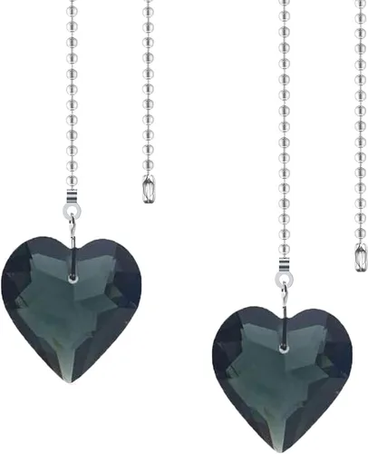 Vista 14 de Extensor de cadena para ventilador de techo, paquete de 2 colgantes decorativos de prisma de corazón de cristal de 12 pulgadas con conectores de AB