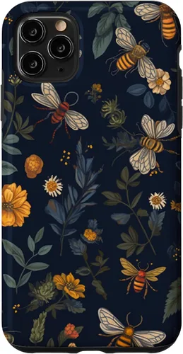 Vista 13 de Bees and Wildflowers on Dark Blue Funda para iPhone 17