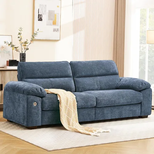 Vista 8 de Ihanherry Sofá moderno de 90 pulgadas para sala de estar, sofá de felpilla de asiento profundo con puerto de carga rápida y cojines lavables Verde