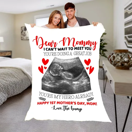 Vista 2 de Manta de fotos personalizada con ecografía para padres, manta de ultrasonido personalizada para primera vez, mamá y papá, imagen de ecograma