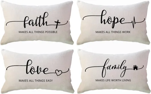 Vista 7 de Fundas de almohada inspiradoras con texto inspirador, fe, esperanza, amor, familia, fundas de almohada decorativas de 18 x 18 pulgadas, fundas