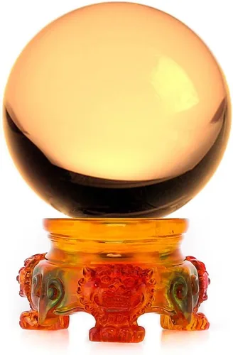 Vista 20 de Amlong Crystal - Bola de cristal ámbar de 3 pulgadas (80 mm) con base de resina de león arcoíris y caja de regalo para bola decorativa, fotografía