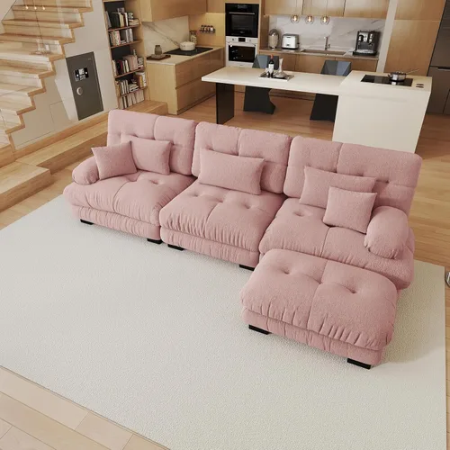 Vista 40 de Sofá modular de gran tamaño de 94 pulgadas, sofás seccionales grandes de color beige y blanco para sala de estar, juego de sofá de terciopelo, sofás