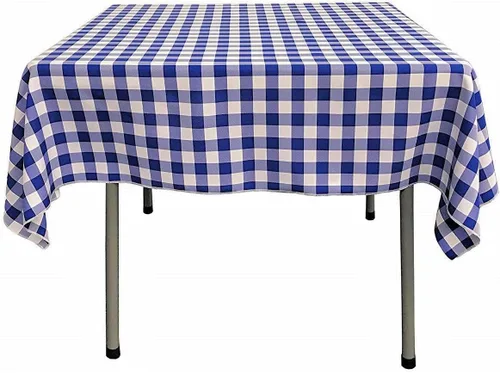 Vista 3 de Mantel cuadrado a cuadros de 42.5 x 44.5 in, ideal para mesa cuadrada de 83 x 83 o menos (naranja)