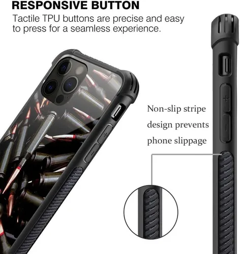 Vista 5 de ZHEGAILIAN Funda para iPhone 13, parte trasera de vidrio templado + funda protectora de TPU de silicona suave con diseño de munición