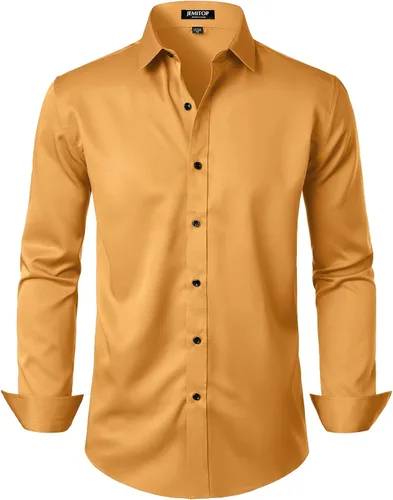 Vista 36 de JEMITOP Mens Stretch Wrinkle Free Dress Shirts Naranja quemado
