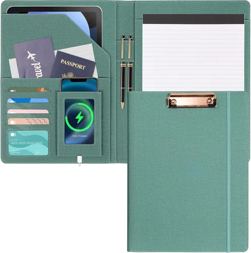 Vista 7 de Portafolio Folio Carpeta Portafolio con Bloc de Notas-Bolsillo Portatarjetas de Visita Marrón Imitación PU Cartera